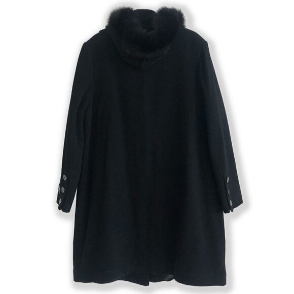 Mona Lisa Fen-Nelli Black Wool Coat: Winter Chic with Faux Fur Hood and Scarf - Picture 4 of 7